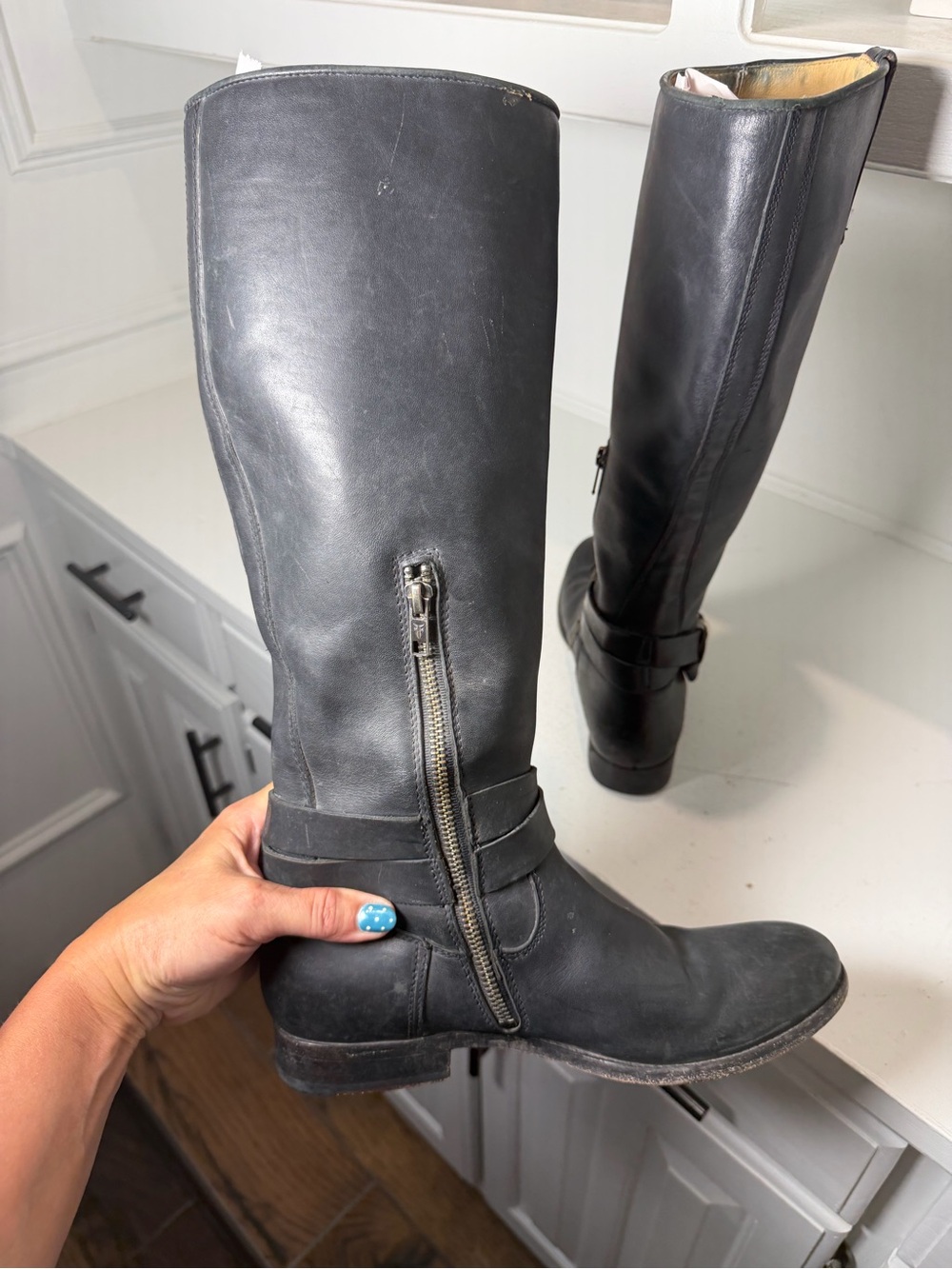Frye Women’s 8B Black Leather Harness Riding Equestrian Boots Tall Knee High - Picture 10 of 13